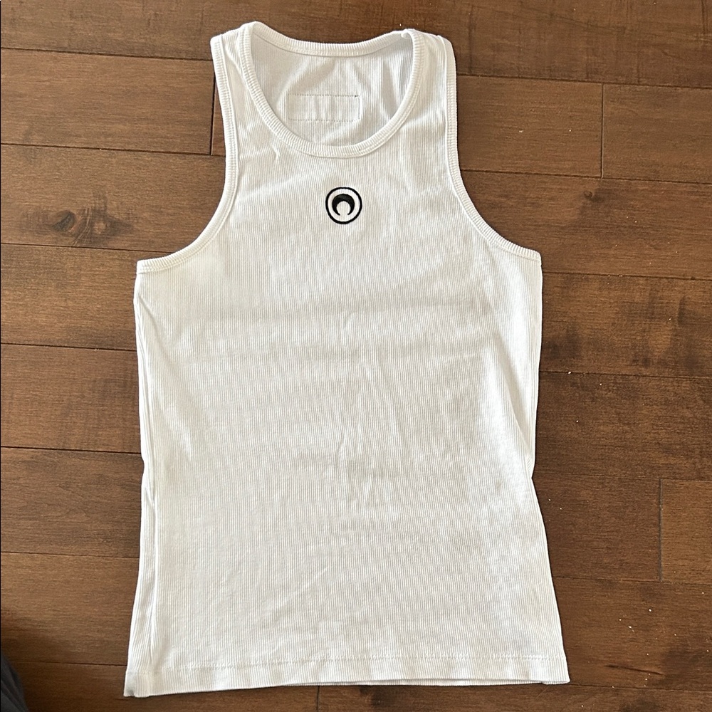 Marine Serre White Tank Top with Logo Patch